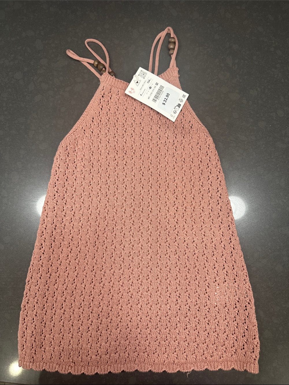 Zara Crochet Dress - Dusty Pink/biege